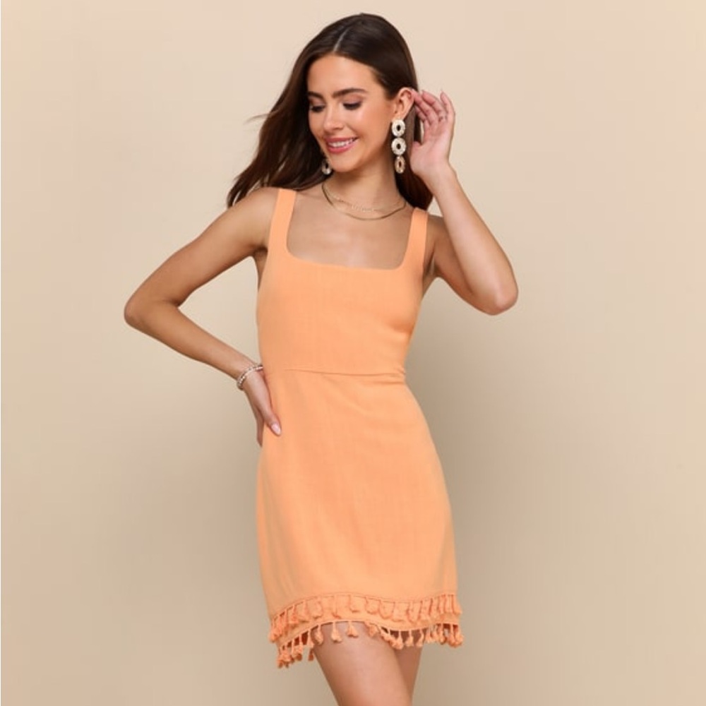 Feel the Sunshine Washed Orange Tassel Mini Dress